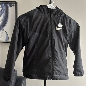 Nike Black and White Raincoat with Hood and Full Zip
